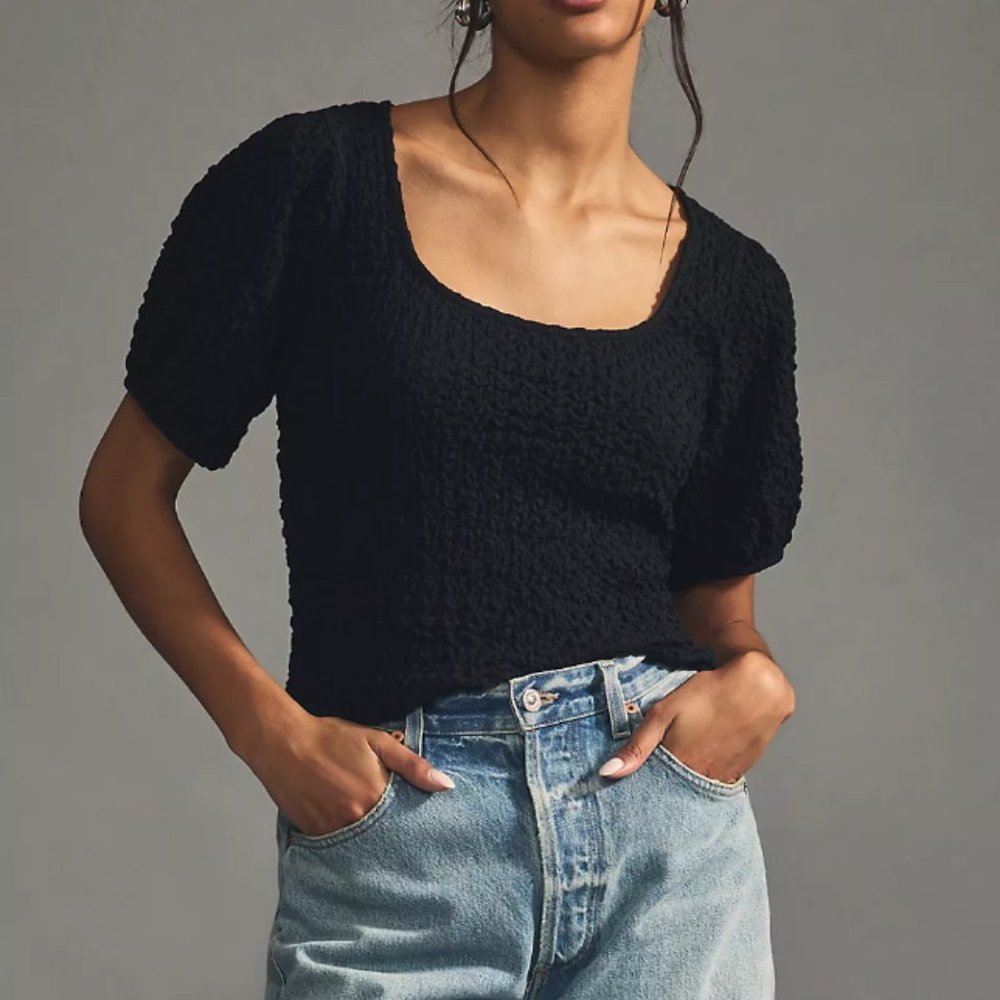 Anthropologie Lea & Viola Puff Sleeve Top, Black